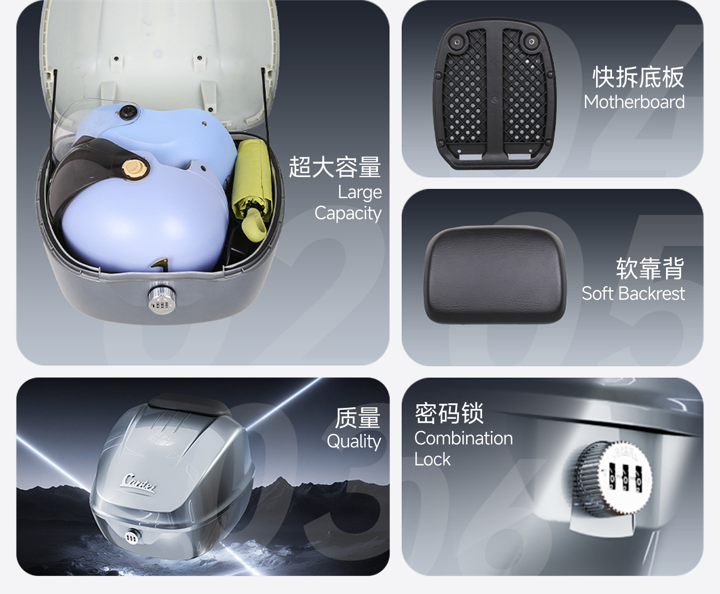 Retro motorcycle tail box, large capacity, scooter rear tail box, full ABS material, large capacity for electric vehicles