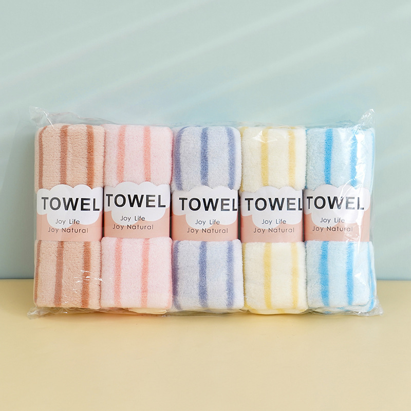 Coral Fleece Towel Wholesale Five Pack Encrypted Thickened Stripe Absorbent Towel Color Stripe Wash Towel Gift Welfare
