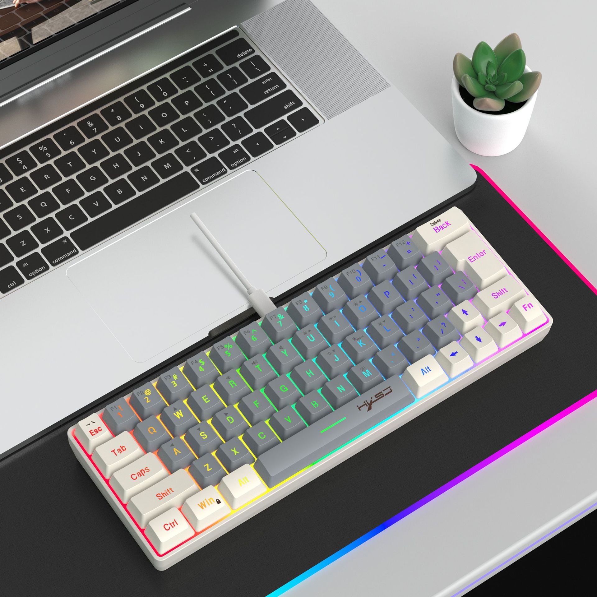 Wired Membrane Keyboard With Rgb Lighting And Usb-c Detachable Cable_voghion.com