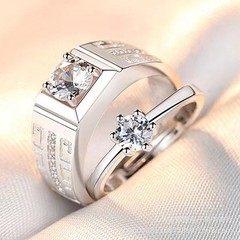 Pair of Zirconium Rings for Lovers: "Eternal Love" Heart-Shaped Open Heart Couple's Bands