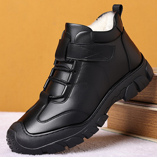 Men's snow boots winter warm fleece-lined thick cotton shoes genuine leather wool non-slip large cotton shoes for middle-aged and elderly dad