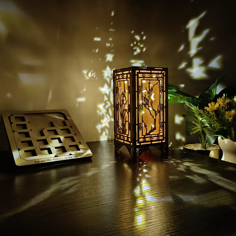 木质卧室LED小夜灯氛围灯中式镂空酒店床头灯咖啡馆酒吧装饰灯