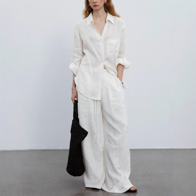 Countonmev Collared Linen Shirt, Loose Fit, Simple Style, Sun-Protective Long-Sleeve Shirt, Sun-Protective Style for Commuting