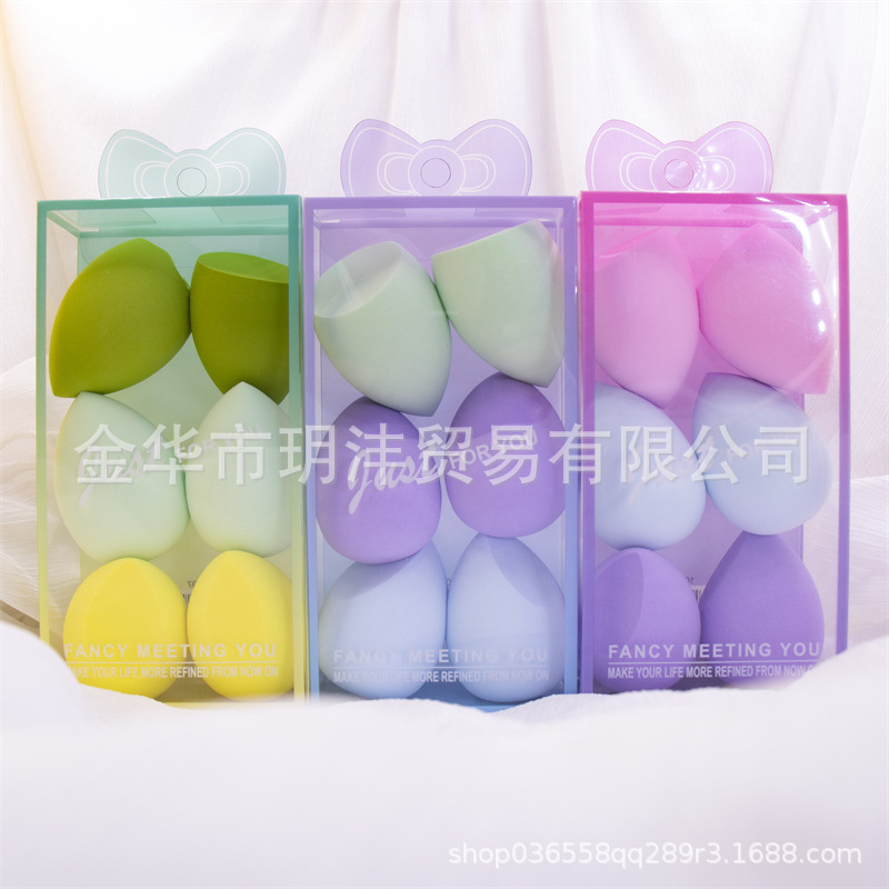 Spot impresión en color transfronteriza en caja maquillaje de belleza huevo maquillaje esponja huevo huevo seco y húmedo doble uso venta al por mayor de una pieza