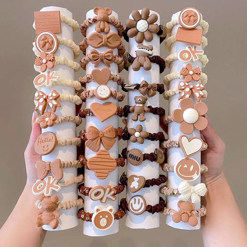 Cuerdas de cabello de color leche para niños flores anillo de cabello arco de goma para niñas no lastimar el cabello banda de goma para el cabello para niñas