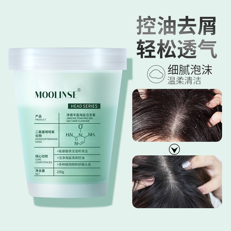 海盐洁发膏清爽控油蓬松头皮磨砂膏柔顺滋润家庭洗发水跨境批发
