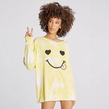 外贸T恤裙女2025新款秋冬爆款休闲扎染印花韩国宽松显瘦字家居