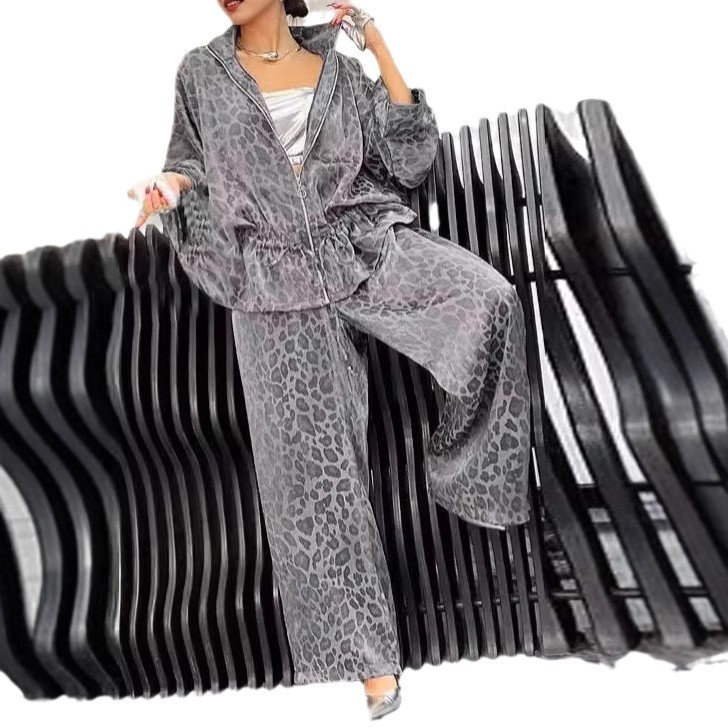 Women's Clothing Autumn Lapel Long Sleeved Leopard Print Casual Suit_voghion.com