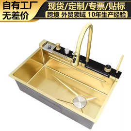 厨房不锈钢水槽数显鲸鱼飞雨大单槽洗菜盆家用多功能304厨房水槽