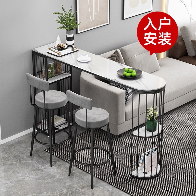 大理石岩板半圆吧台桌北欧简约家用奶茶店桌椅靠墙窄桌隔断酒柜桌