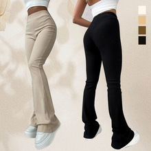 亚马逊跨境欧美女装2025秋季新款高腰修身百搭微喇叭休闲长裤