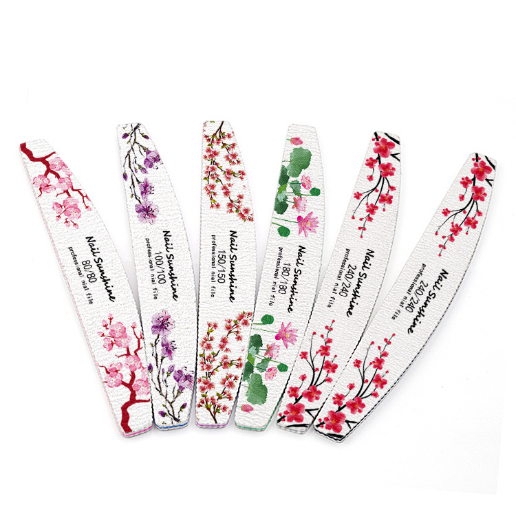 De gama alta de papel de lija de media luna gris blanco de arena de uñas archivo de impresión tira de molienda con los dientes que forma especial frote 1,8