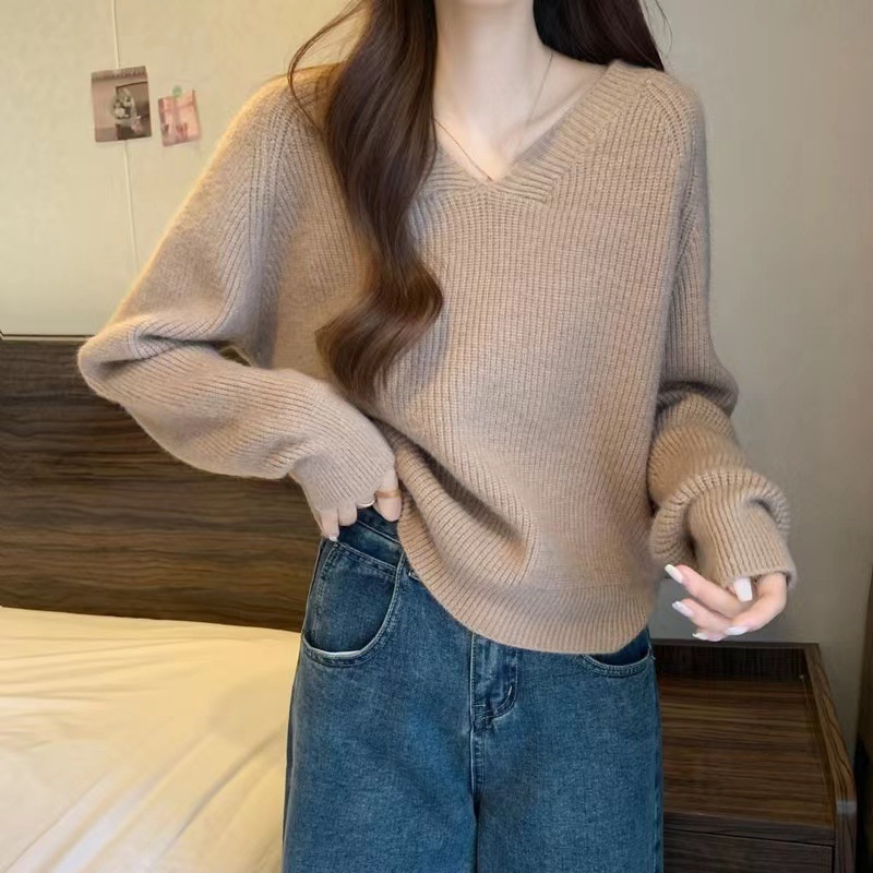 2023 primavera y otoño nuevo estilo coreano estilo suave suéter con cuello en V suave glutinoso suelto todo partido manga larga ropa de abrigo suéter de mujer image 11