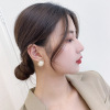 White retro Japanese sophisticated earrings, square ear clips, with gem