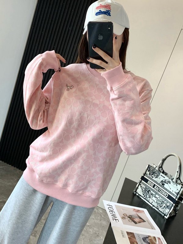 蔻家卫衣女25年新款粉色恐龙字母提花女士卫衣圆领套头轻奢长袖衫|undefined