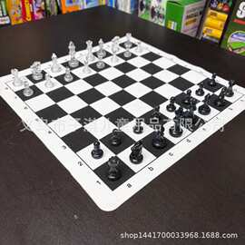 跨境塑料透明国际象棋王高49mm仿皮革棋盘约35cm约130克