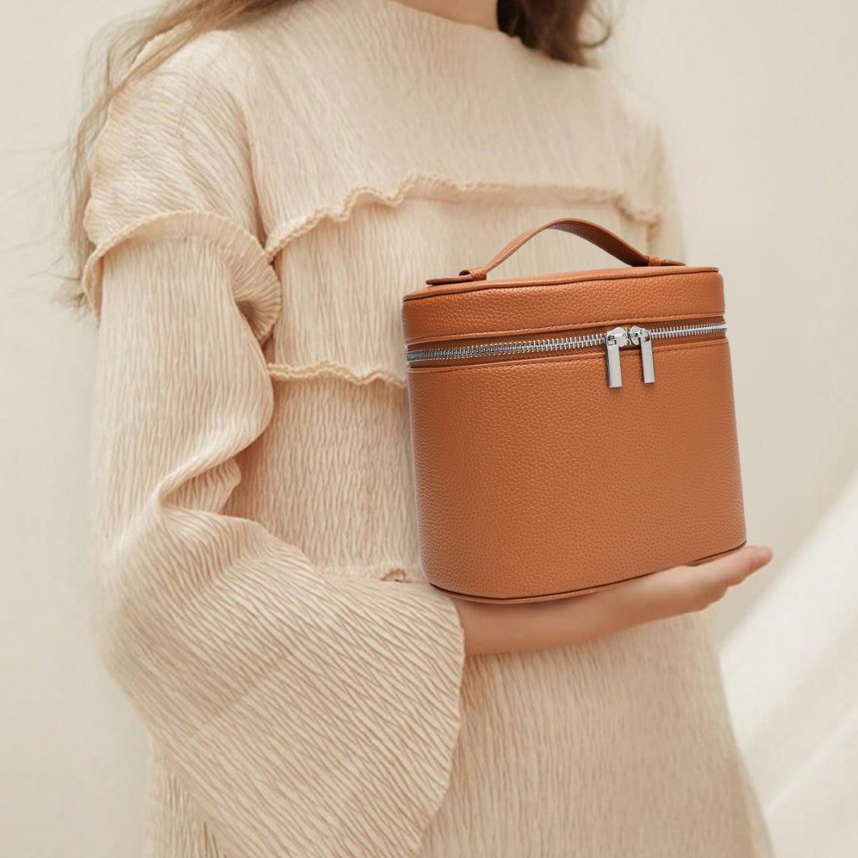 Bolsa de maquillaje portátil de viaje portátil de alto valor de visualización simple de color sólido de dopamina