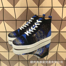 cl andgz拼色渐变钻高帮红底鞋男鞋水晶水钻鞋女鞋真皮情侣板鞋