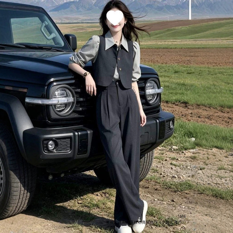 Elegant Commuting Long-Sleeve Shirt, Vest, and Wide-Leg Pants Three-Piece Women's Outfit 2026 New Autumn Youthful Set Elegant Commuting Long-Sleeve Shirt, Vest, and Wide-Leg Pants Three-Piece Women's Outfit 2026 New Autumn Youthful Set