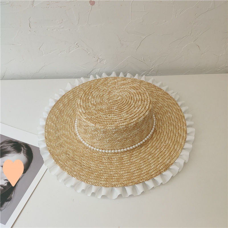 Women's Roman Style Solid Color Pearl Straw Hat display picture 3