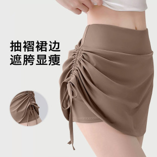 High-Waisted Butt-Covering Fake Two-Piece Sports Fitness Pants and Skirts Running Quick-Drying One-Piece Training Yoga Shorts Summer