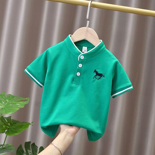 T063-Stand collar embroidered horse Polo versatile stand collar loose British style knitted trend