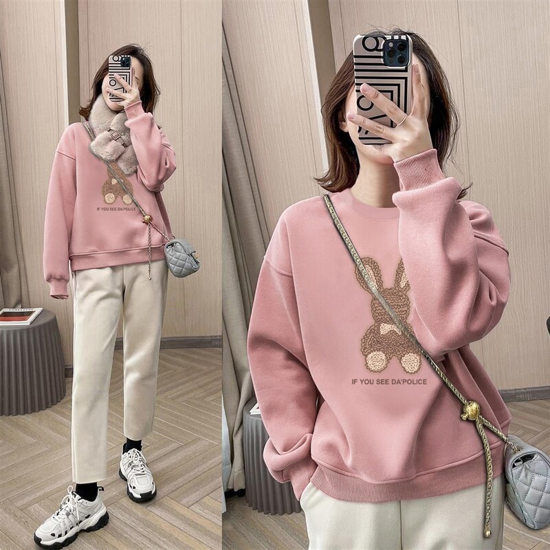 Brand Discount Store Women's Clothing Clearance Petite Sweatshirt Spring Autumn Winter Loose Design Niche Round Neck Hooded Top