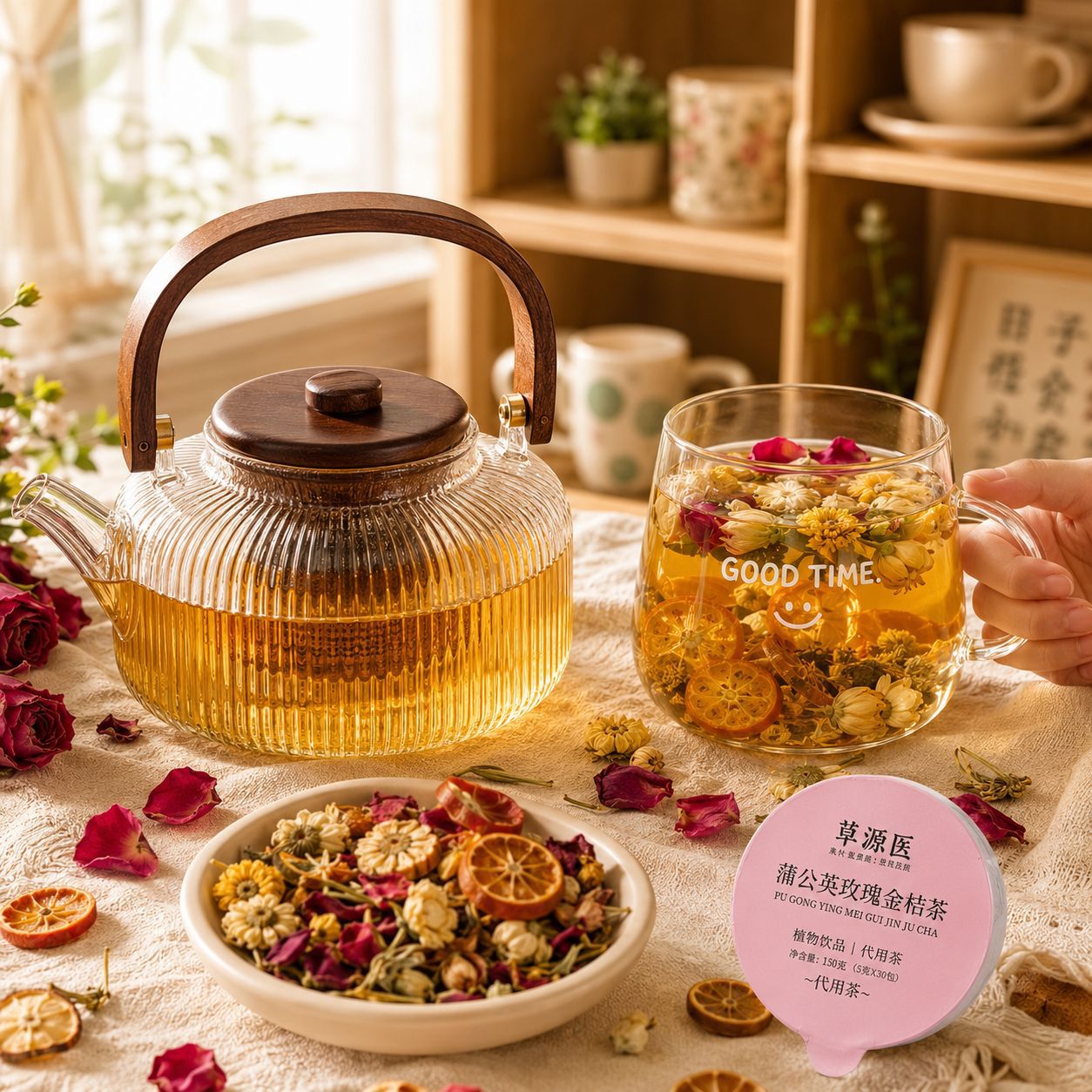 Jasmine Rose Kumquat Herbal Tea 360g Blend with Kudzu Honeysuckle Chrysanthemum for Daily Wellness Brewing preparation