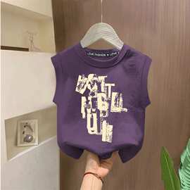 儿童衣服纯棉无袖背心男童夏季阳光帅气T恤宝宝宽松透气印花上衣