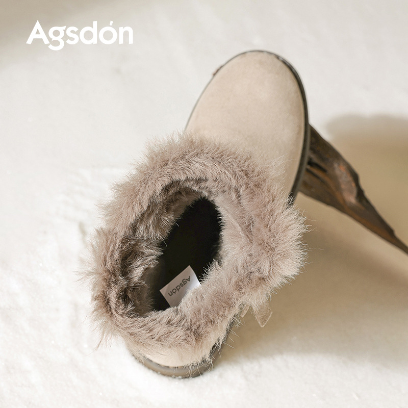 Botas de nieve de fondo grueso de Augu Shi Deng mujeres invierno 2025 zapatos de algodón gruesos de cañón corto, botas de moda de fondo plano pequeñas