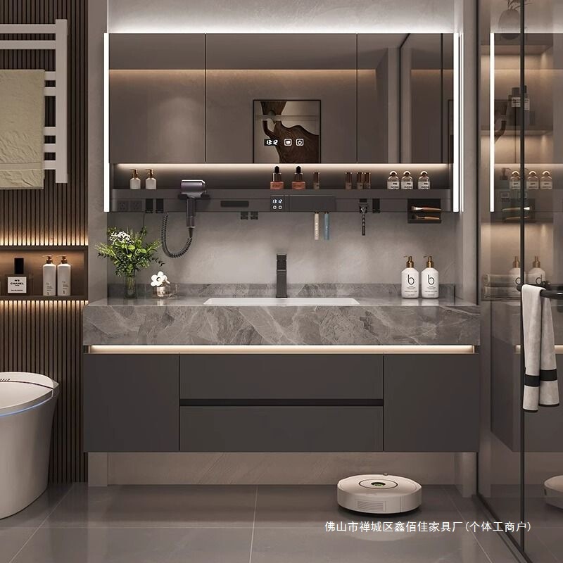 Rock Plate Seamless Ceramic Basin Bathroom Cabinet Simple Light Luxury Bathroom Multifunctional Washbasin Cabinet Combination Bathroom Orange