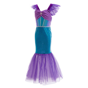 女童美人魚公主裙cos紫色禮服魚尾連衣裙網紗兒童角色扮演服