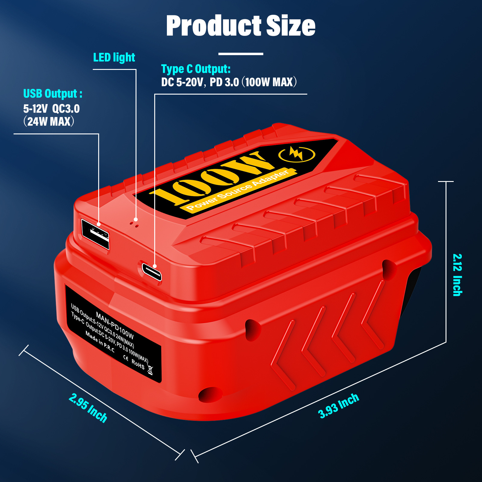 コンバータは18v牧田博世得偉米ウォッチ電池出力qc3.0 pd3.0/100W充電器に適合しています。