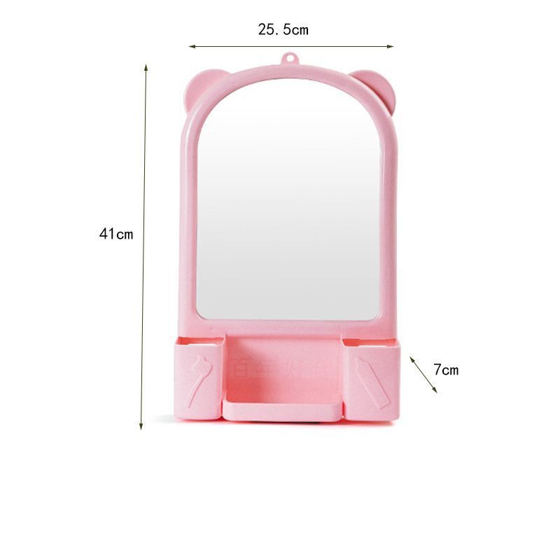 No-Drill Vanity Bathroom Hanging Toilet Rental House Makeup Bedroom Wall-Mounted Mirror With Storage Rack_voghion.com