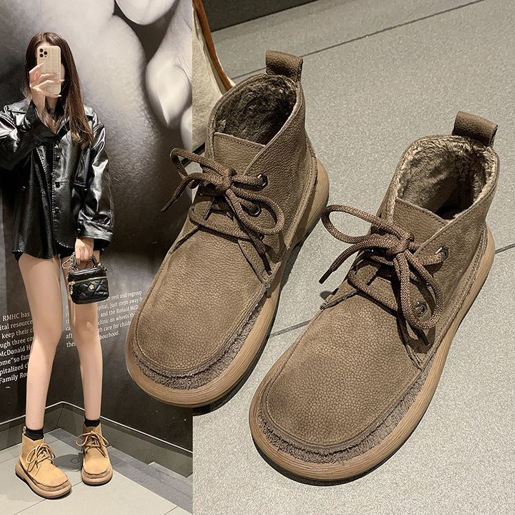 Cross-border plus size Martin boots 2023 European and American new fleece-lined thick warm retro short boots front lace-up women's boots