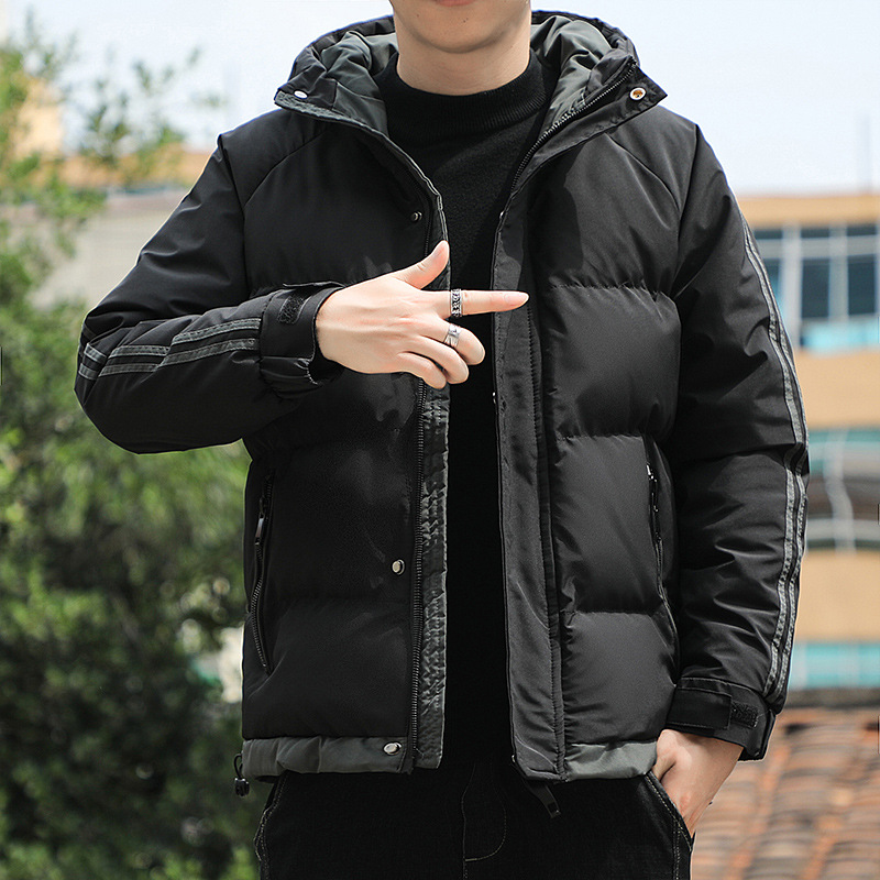 2025 New Two-Stripe Cotton Jacket Men's Casual Fashion Coat Top Men's Puffer Jacket High-End Coat Cotton-Padded Jacket Plus Size