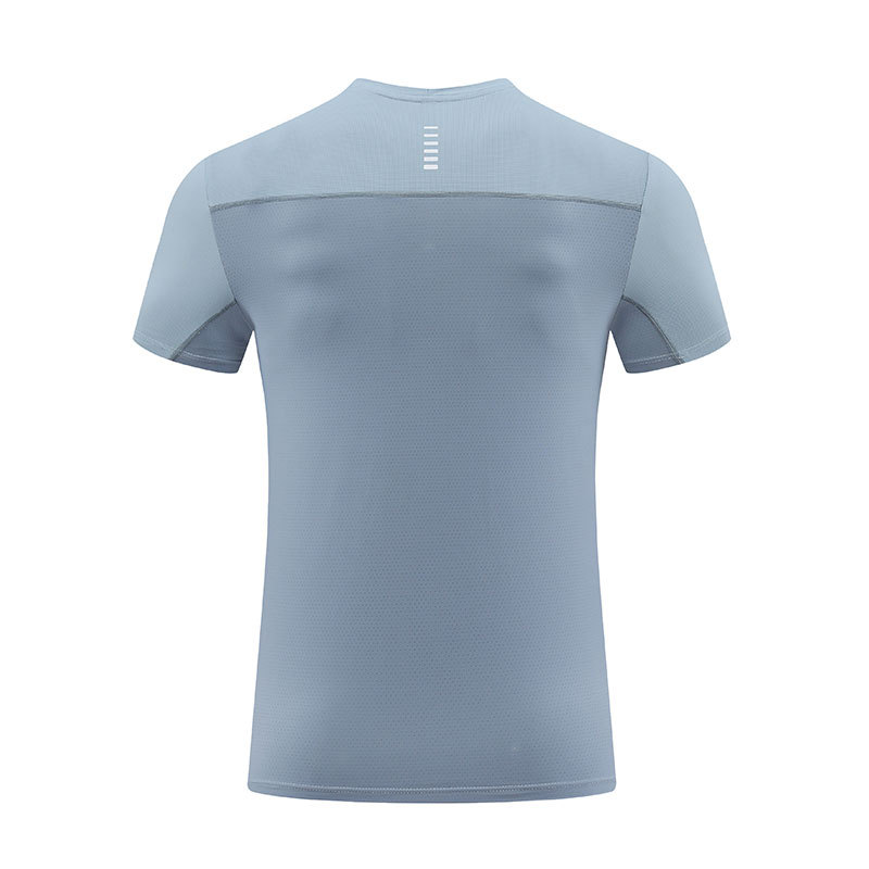 Camiseta de secado rápido elástica de color sólido para hombres, costura de malla transpirable de verano, ropa de fitness, ropa de secado rápido para correr, hombres de manga corta para deportes