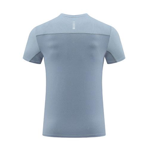 Solid color elastic quick-drying T-shirt men's summer breathable mesh stitching fitness clothes running quick-drying sports short-sleeved clothes for men