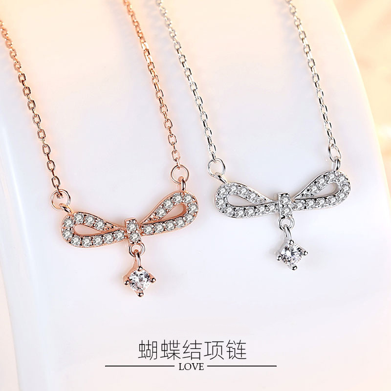 Internet celebridad Singapur arco s925 Collar de plata lindo nicho diseño simple borla clavícula cadena femenina