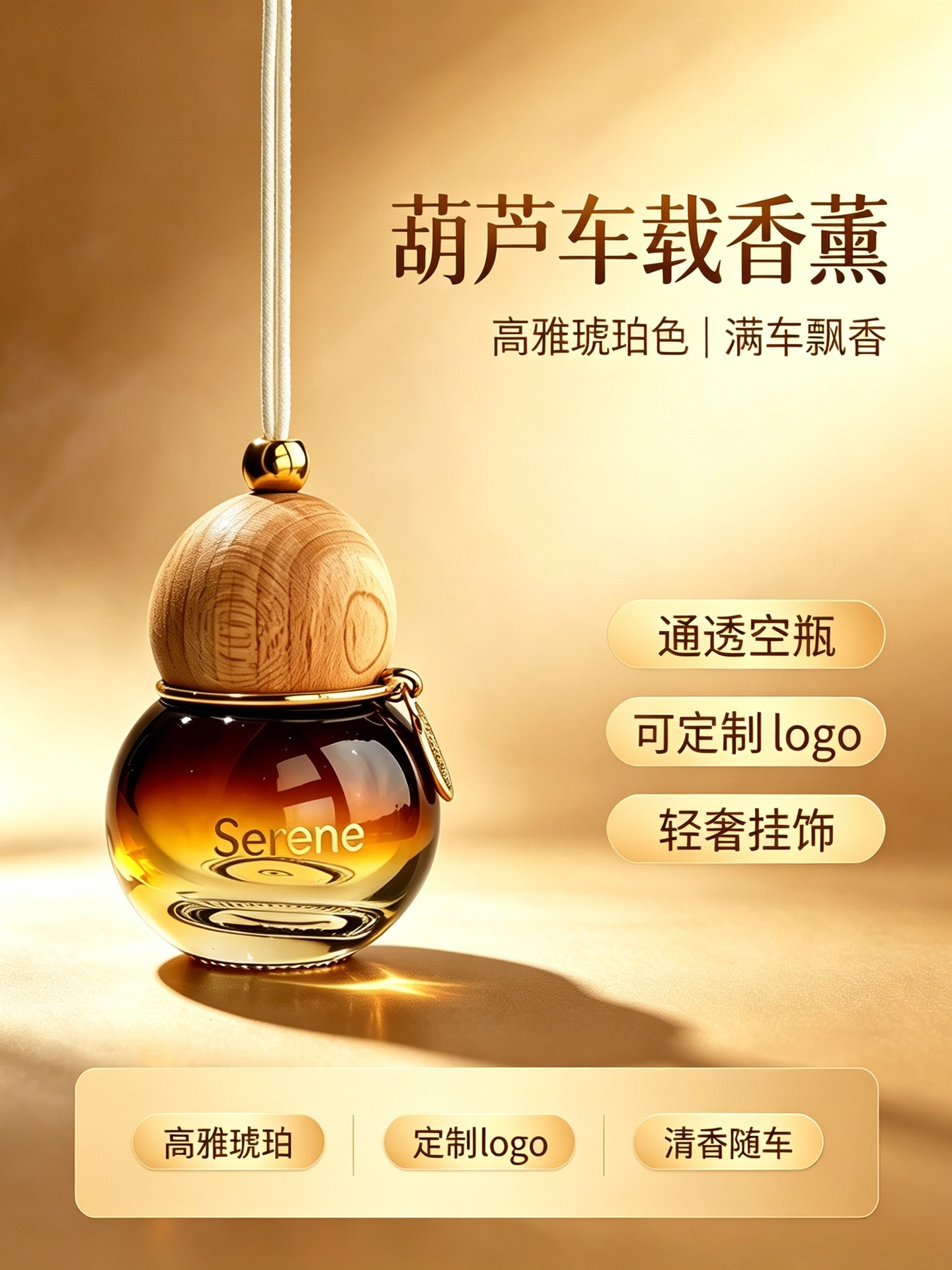 Car-mounted hanging diffuser bottle for essential oils, designed to be attached to the rearview mirror