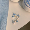 Blue cute earrings with bow, amusing asymmetrical brand rabbit, new collection