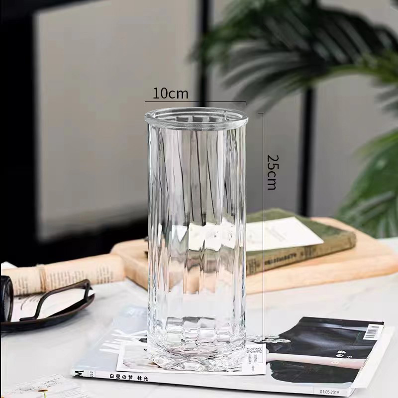 Jarrón de Vidrio Estilo Bambú de la Fortuna, Maceta Hidropónica, Adorno Estilo Ins, Jarrón Recto Grande de Alta Gama para Decoración del Hogar