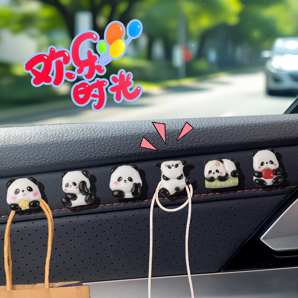 Gancho de coche delantero lindo panda multifunción coche pequeño gancho en coche copiloto gancho adhesivo gancho gancho rojo de red