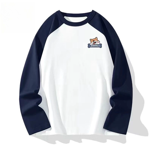 Raglan Long Sleeve Small Shiba Inu-Navy Blue