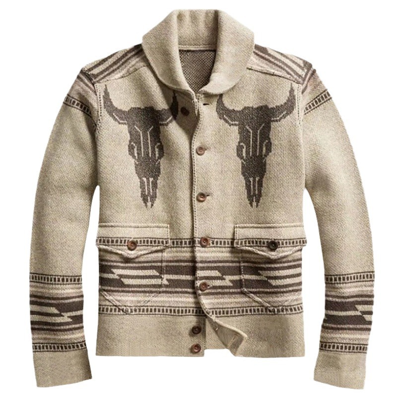 Men's Clothing new men's clothing jacquard knit jacket long sleeve lapel cardigan sweater for men_voghion.com