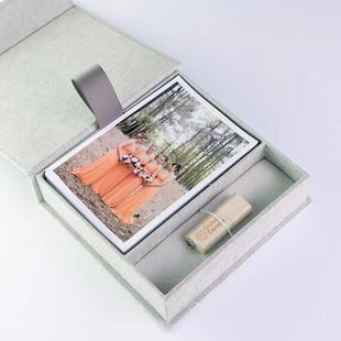 Luxury Handmade Linen Photo Craft Jewelry Storage Box with USB Slot Wedding Bridal Party Gift Box