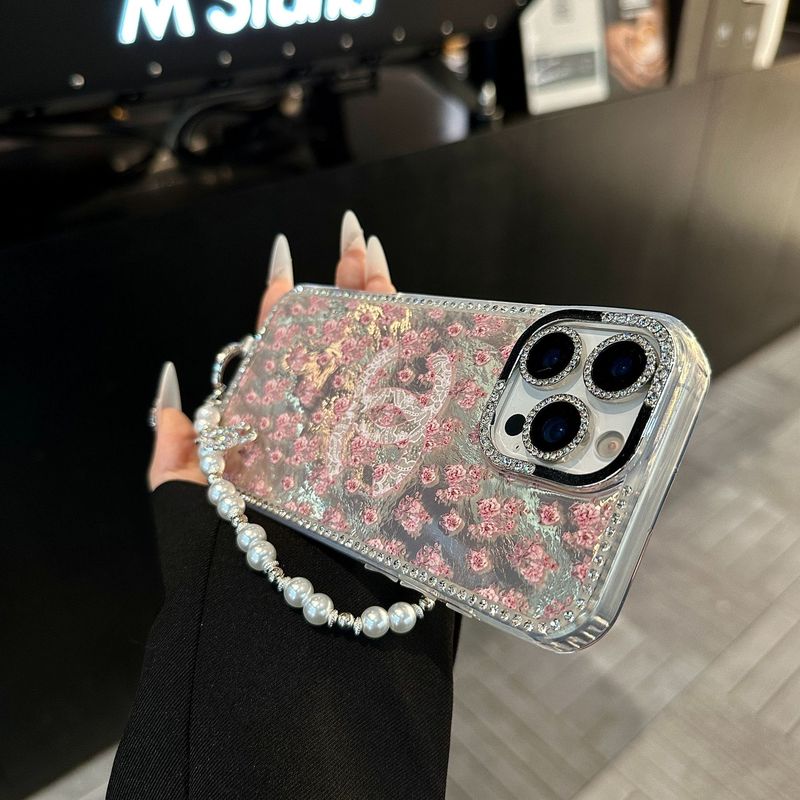 iPhone15Pro/14Proに適したハイエンドのイン接着剤フラワー16Promax携帯電話ケース、フラッシュダイヤモンドフレーム付き|undefined