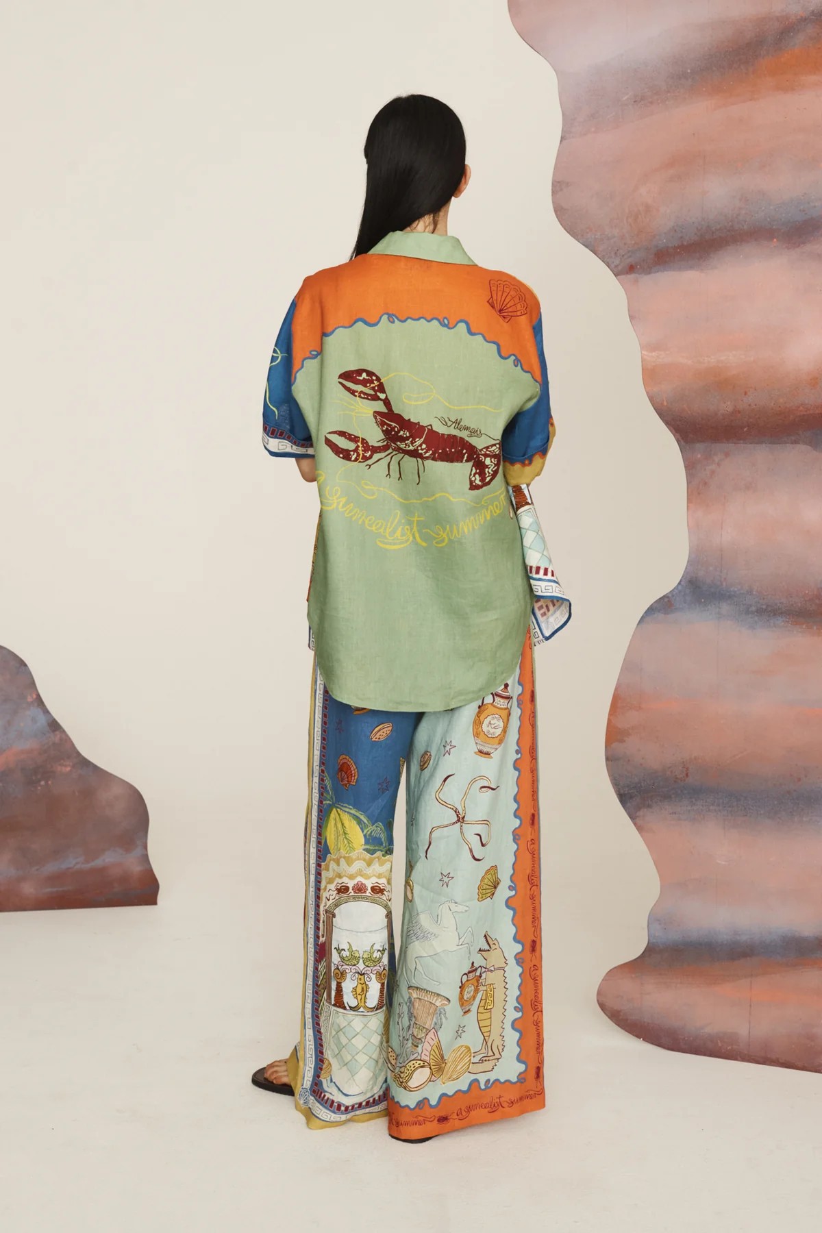 Turndown Neckline Regular Fit Fit Type Holiday Banquet Travel Women's Casual Elegant Streetwear Printing Linen Polyester Hemp Pant Co-ord Set Pants Sets