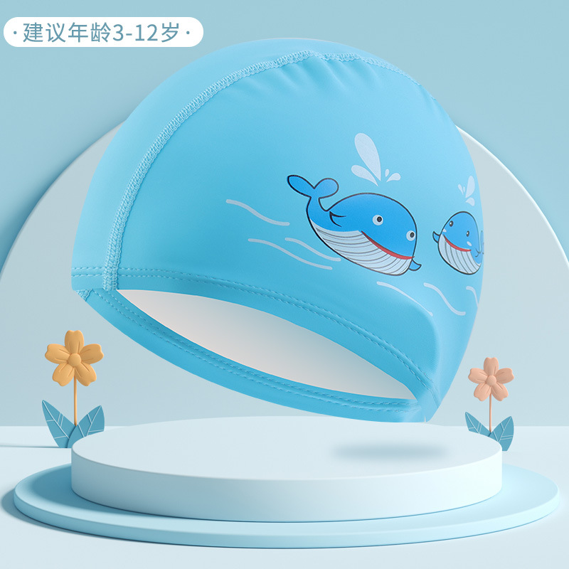 Logo personalizado sombreros de natación para niños recubiertos PU dibujos animados lindos niños y niñas impermeables gorras de protector de orejas fábrica directa
