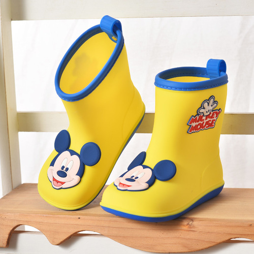 New Mickey and Minnie Children's Rain Boots for Boys and Girls, Slip-Resistant, with Additional Warm Fleece Covers, Plastic Water Boots